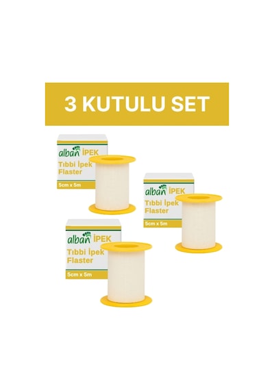 Alban Medikal Sabitleme Flasteri İpek Bant 5 CM x 5 M 3 Kutulu Set