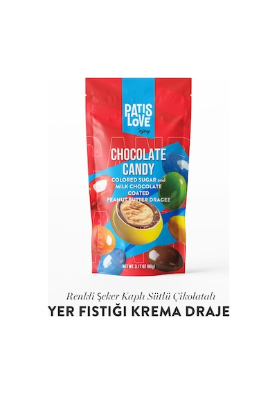 Patislove Renkli Şeker Kaplı Sütlü Çikolatalı Yer Fıstığı Draje, 90g
