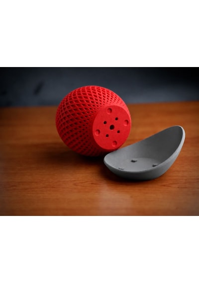 3d Baskı Küre Saksı - Kafes Dokulu İki Parçalı Dekoratif Saksı - Kırmızı-gri 70890010