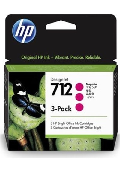 HP 712 Magenta Kırmızı 29ML 3Lü Paket Plotter Kartuşu 3ED78A