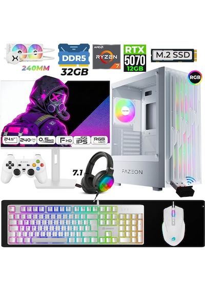 Fazeon Astra X650 R7-7700X 32 GB 1 TB M.2 NVMe SSD 12 GB RTX5070 24.5" Free Dos Masaüstü Oyuncu Bilgisayarı