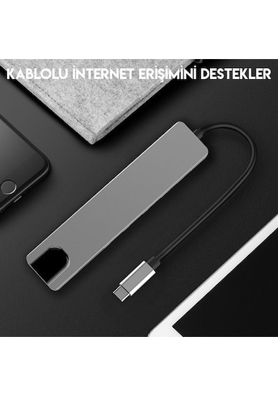VİZY10 Dizüstü Bilgisayar Uyumlu 6 In 1 Type-C To  4K HDMI Tv Pro
