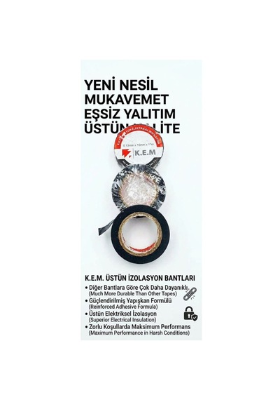 K.e.m. Pvc İzole Elektrik Bantı - Yüksek Mukavemetli Yalıtım Ve İzolasyon Bandı - 0.13mm X 19mm X 10m Siyah Diğer