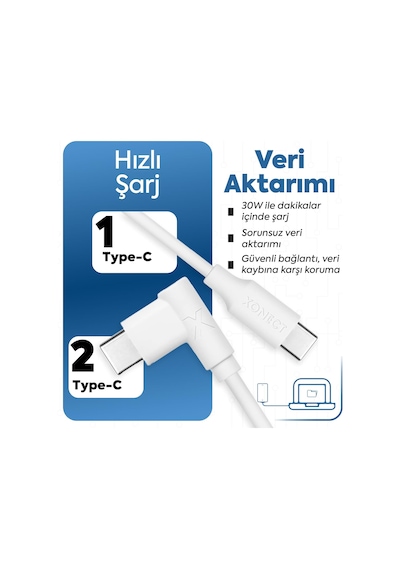 Type-c To Type-c İle Uyumlu İphone Ve Samsung İle Uyumlu Hızlı Şarj Ve Data Kablosu 40 Cm L Tip Standart