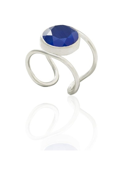 Kadir Jewellery 925 Ayar Gümüş Kaplama Zirkon Taşlı Kadın Minimal Yüzük Parlement Mavisi