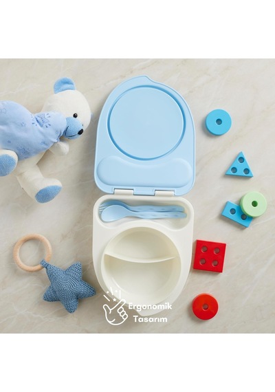 Flybee Gezgin Çocuk Taşınabilir Beslenme Kabı, Bebek Mama Kabı, Çatal & Kaşık Seti - Tilki Yeşil Ayı Çok Renkli