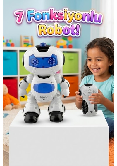 Uzaktan Kumandalı 7 Fonksiyonlu Işıklı Sesli Müzikli 360 Derece Dönebilen Eğlenceli Oyuncak Robot