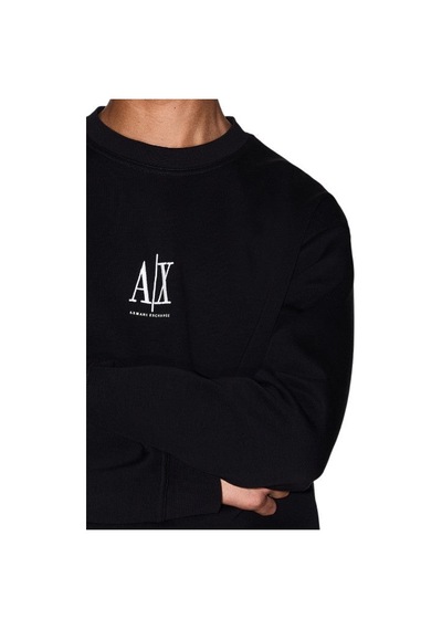 Armani Exchange Erkek Regular Fit Nakışlı Yazı Logolu Sweatshirt - Siyah Black Beauty