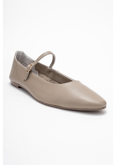 Luvishoes Luvi Shoes Lunaıre Vizon Hakiki Deri Tek Bantlı Sivri Burun Kadın Babet Ayakkabı Vizon