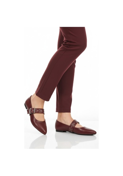Bordo Cilt Kemerli Hafif Esnek Kadın Babet 209166 Z Bordo Cilt