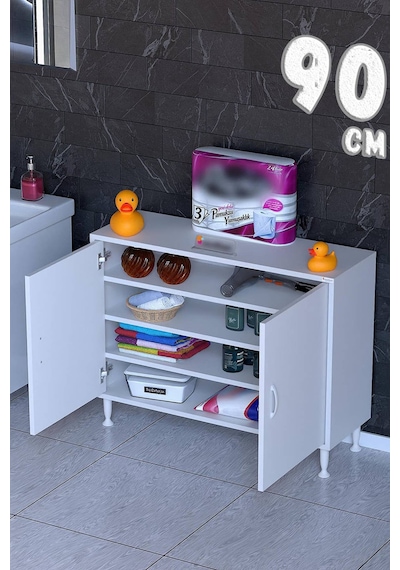 Söke 90 Cm Çok Amaçlı Kapaklı 3 Raflı 4 Bölmeli Şifonyer Dolap Beyaz
