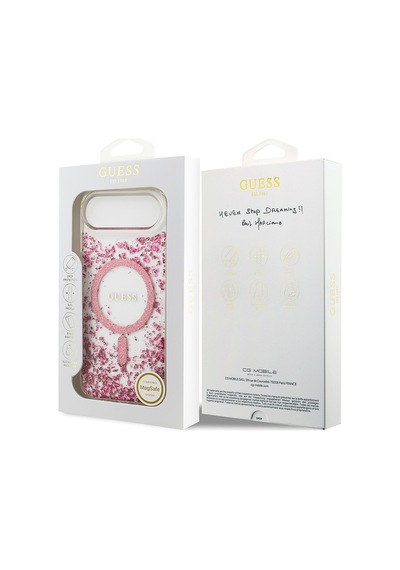 Apple Uyumlu iPhone 17 Air Kılıf Guess Lisanslı M-safe Şarj Özellikli Transparan Resin Bottom Kapak Pembe Pembe