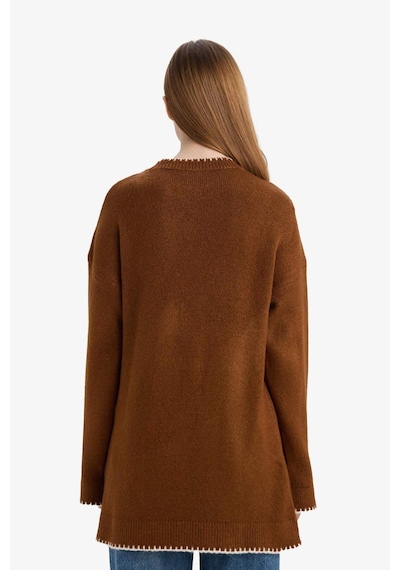 Defacto Regular Fit Bisiklet Yaka Triko Kazak Tunik G6342ax25wnbn467 Kahve-bn467