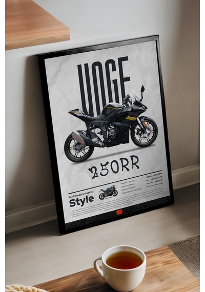 Voge 250rr Siyah Ahşap Çerçeveli Poster, Dekoratif Motosiklet Duvar Tablosu