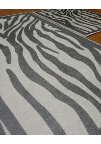 2li Banyo Seti Baskılı Zebra Gri Desenli