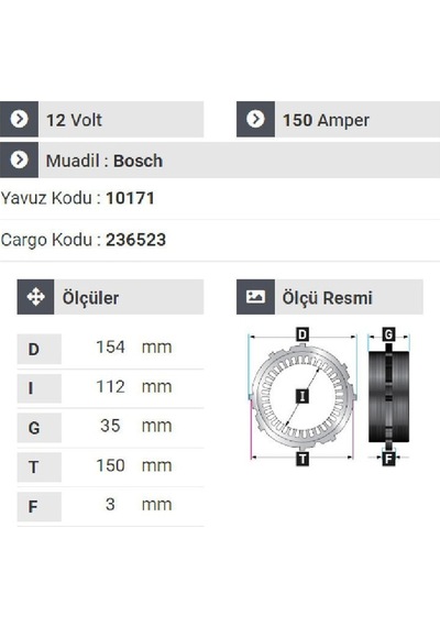 Nursan 177612 Statör 12v 150a Y.m Mercedes Volsvagen Volvo Tax Gurubu Kulaklık