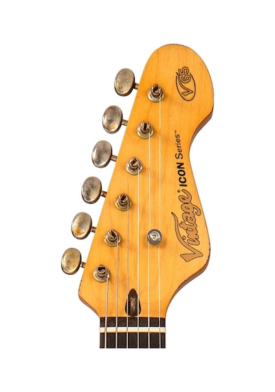 Vintage V65 Icon Vibrato Elektro Gitar - Distressed Black