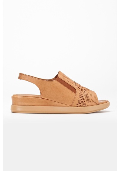 Analin Shoes Kadın Hakiki Deri Lastikli Sandalet Taba
