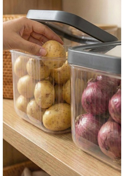 2'li 12 Lt Multibox Füme Kayar Kapaklı Saklama Kabı & Erzak Kabı & Patates Soğan Kovası Siyah