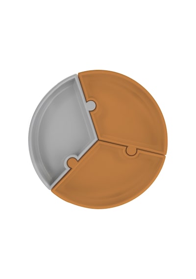Oioi Puzzle Vakum Tabanlı Silikon Tabak Odunsu Kahverengi
