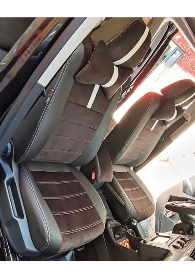 Volkswogen Caddy 2015 2020 Arası Uyumlu Siyah Taytüyü Siyah Deri Karışımı Beyaz Şerit Beyaz Ip