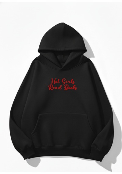 Uyguntarz Unisex Yumuşak Dokulu Hot Girl Read Books Baskılı Tasarım Oversize 3 İplik Hoodie Sweatshirt siyah