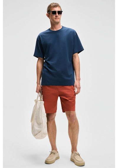 Grımelange FEON Erkek Oversize Geniş Kesim %100 Organik Pamuk Kalın Dokulu Yuvarlak Yaka Lacivert T-Shirt