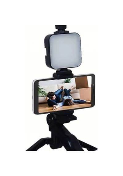 Telefon Tutucu Led Işıklı Mikrofonlu Youtuber Video Kayıt Kiti Mini Tripodlu Set