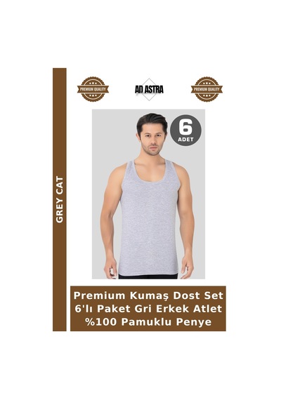 Grey Cat Premium Kumaş Dost Set 6'lı Paket Gri Erkek Atlet %100 Pamuklu Penye