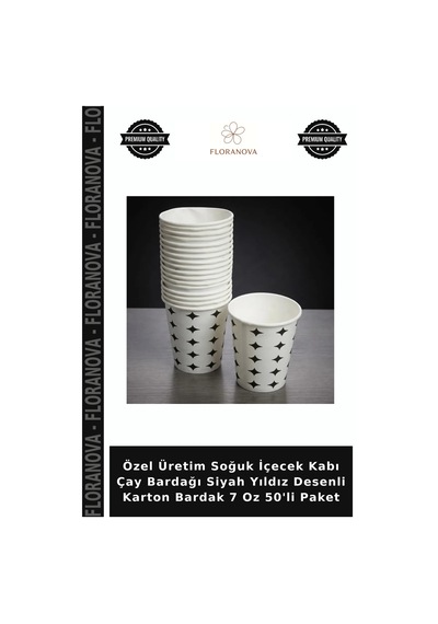 Özel Üretim Soğuk İçecek Kabı Çay Bardağı Siyah Yıldız Desenli Karton Bardak 7 Oz 50'li Paket