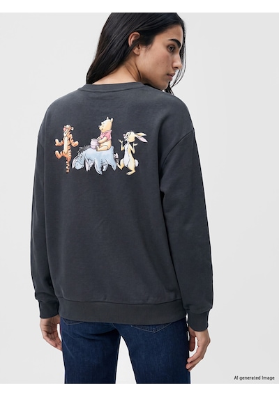 LC Waikiki Lc Waıkıkı Antrasit Winnie The Pooh Baskılı Oversize Kadın Sweatshirt