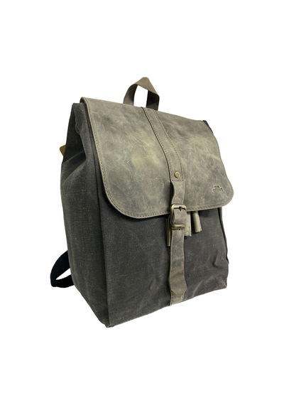 Old Cotton Cargo Deri Kanvas Tek Bölmeli Büzgülü Kapaklı Vintage Disayn Sırt Gezi Çantası Gds Erica Bag 7120 Siyah