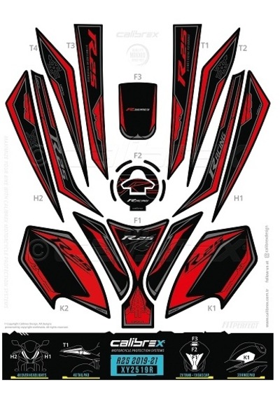 Calibrex Yamaha R25 2019-2021 Tank Pad Full Set Kırmızı Xy2519r