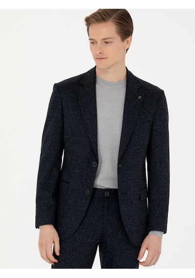Cacharel Lacivert Slim Fit Yün Karışımlı Klasik Ceket
