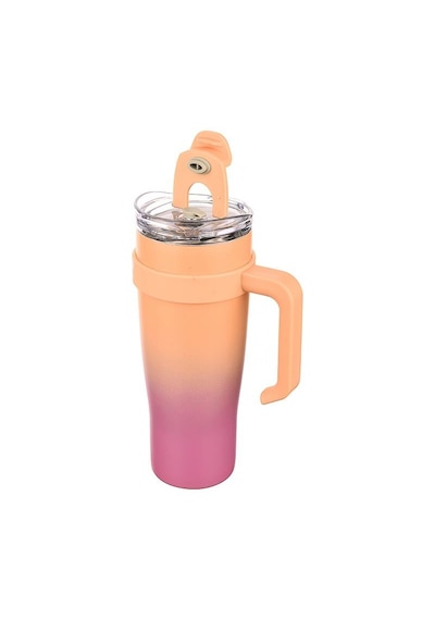Essence Pipetli Paslanmaz Çelik Termos Bardak - 1000 Ml Pembe - Turuncu
