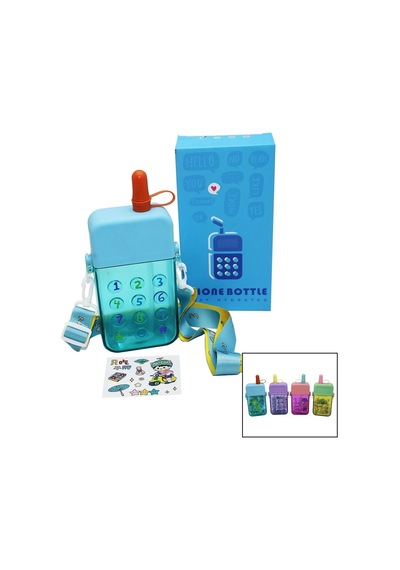 Matara Telefon Modeli Renkli Mika Kristal Suluk Matara Pipetli Vidalı Kapak Askılı 300ml Renkli