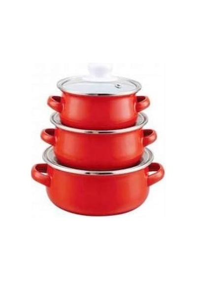 Emaye Mini 3'lü Tencere Seti 12/14/16 Cm Kırmızı