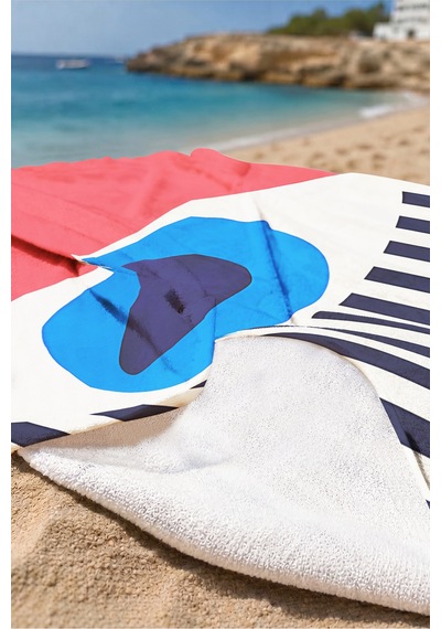 Geometrik Nazar Temalı Plaj Havlusu - Minimalist Marine Kırmızı Mavi Hızlı Kuruyan Mikrofiber Havlu Serin Tozu