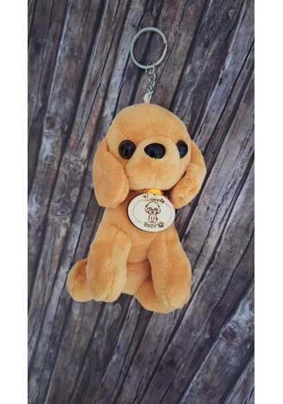 Büyük Boy Lüks Peluş Köpekçik Anahtarlık Boyu 17 Cm, Eni 7 Cm - Araba Süsü- Çanta Süsü - Sarı