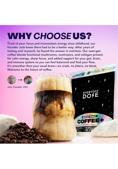 Everyday Dose 90 Mg Caffeıne,5000 Mg Collagen,l-theanine,chaga,lion's Mane Premium Coffee 30 Serving