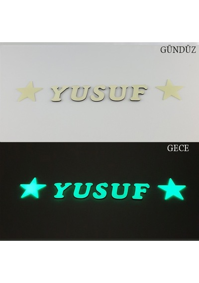 Fosforlu 5 Harf + 2 Yıldız Veya Kalp