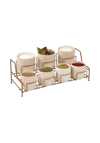 Edora Home 7 Bölmeli Rose Baharatlık Düzenleyici, Seramik Baharatlık- Metal Paslanmaz Rose
