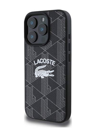 Apple iPhone 16 Pro Max Uyumlu Kılıf Lacoste  Lisanslı Magsafe Özellikli Mono Vintage Logo Siyah