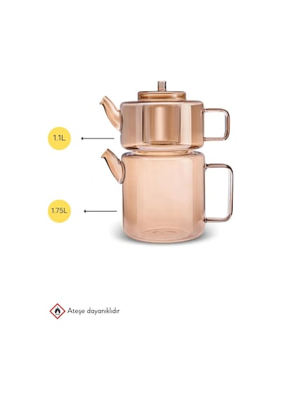 Tobby Amber Borosilikat Çaydanlık 1.1l+1.75l Sarı