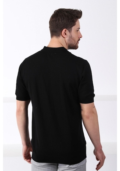 Ferraro Siyah Polo Yaka Düz Renk Erkek Pamuk Triko T-Shirt-Siyah