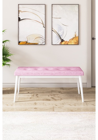 Canisa Concept Zen Serisi 80x132 Mdf Açılabilir Beyaz Masa Takımı 4 Pembe Sandalye Ve 1 Bench Masa Beyaz Sandalye Ve Bench Pembe