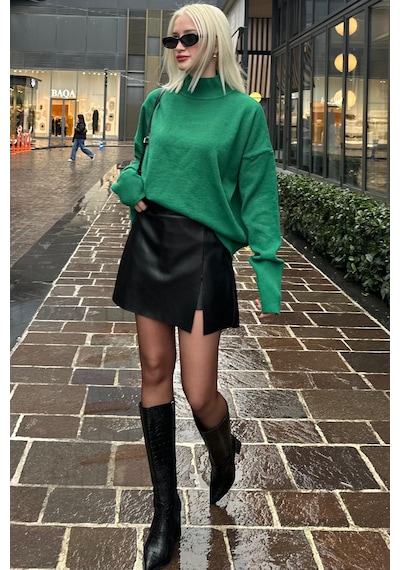 Madmext Siyah Mini Boy Kadın Deri Etek Mg2298 Siyah