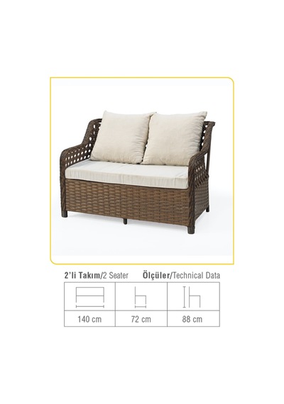 Denart Garden Simirna Rattan Bahçe Balkon Oturma Takımı Kahverengi