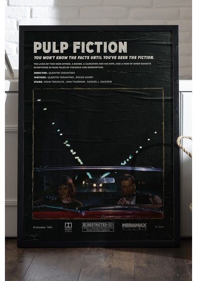 Pulp Fiction Siyah Ahşap Çerçeveli Poster, Dekoratif Film Duvar Tablosu
