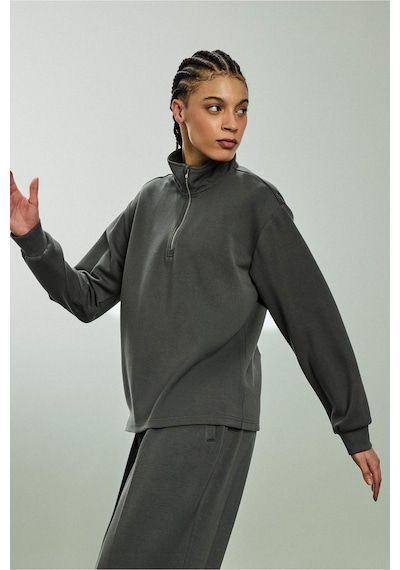 Defacto Oversize Geniş Kalıp Yarım Fermuarlı Modal Sporcu Sweatshirt D7126ax26spkh521 Haki-kh521